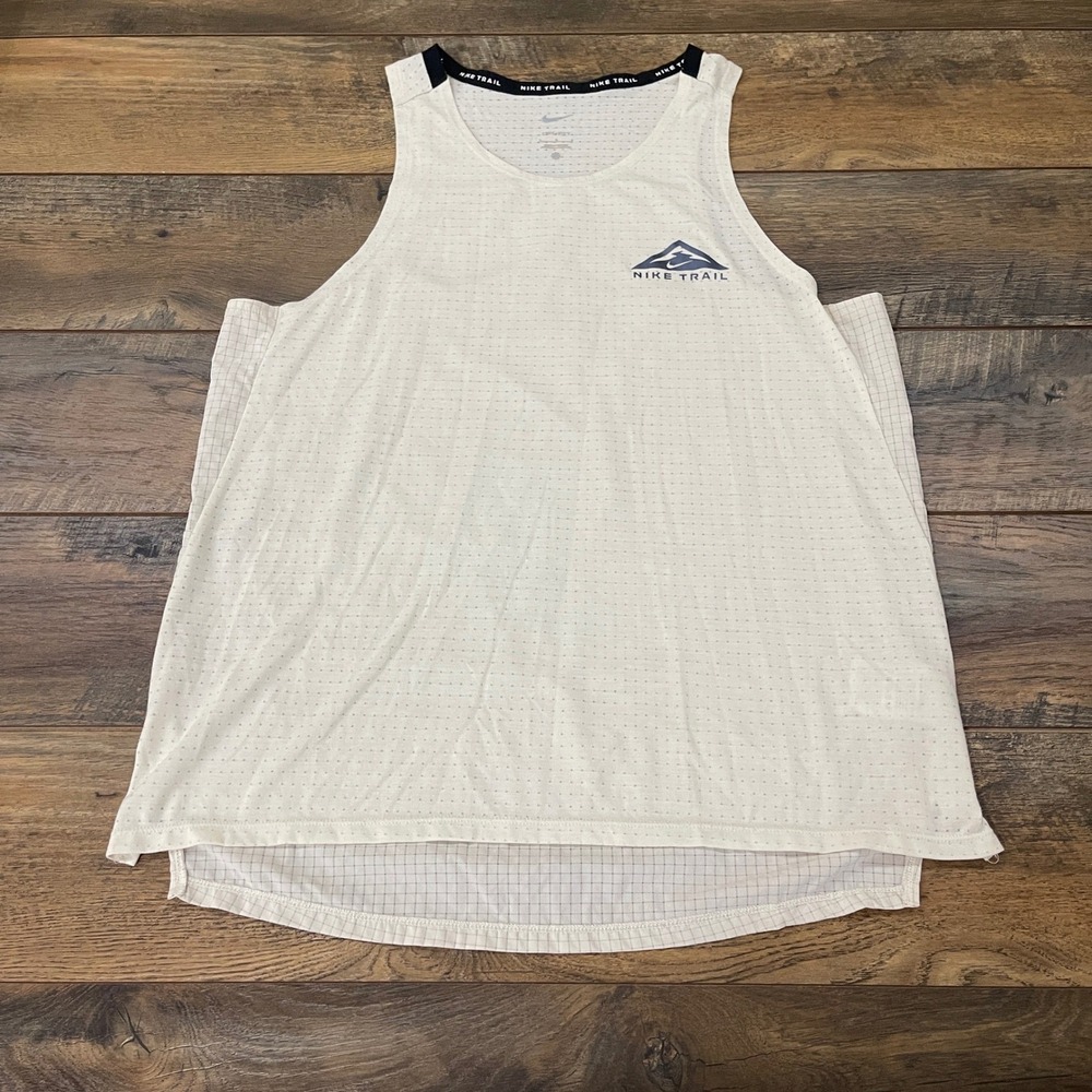 Nike Trail Running Tank Top Off White Grid Mesh Mens Medium Activewear Gym Run